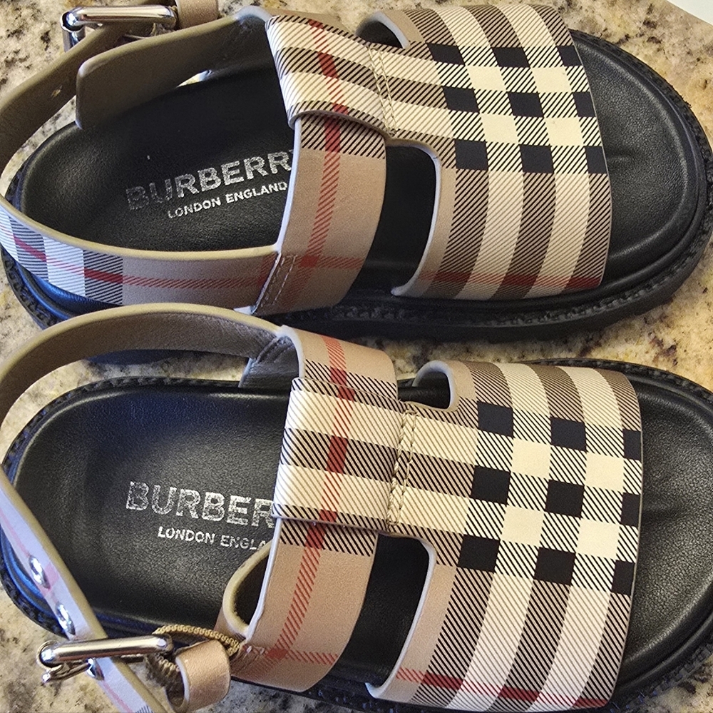 Burberry Kids Check Pattern Sandals - Black and Tan